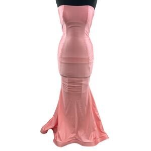 Jessica Angel 568 Bubblegum Pink Prom Dress Strapless Mermaid Built Bra Small S